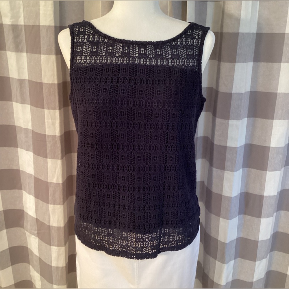 Talbots Indigo Blue Crochet Front Shell - Picture 3 of 7